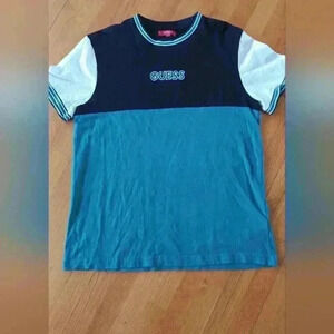 Guess Men's Large Embroidered Lettering Crewneck Lifestyle Colorblock  T-shirt